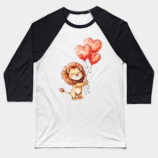 Valentine Lion Holding Heart Shaped Balloons Baseball T-Shirt